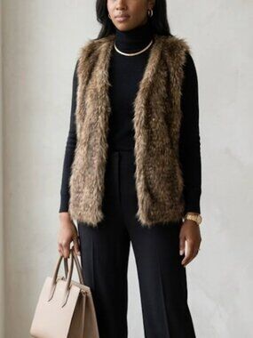 Express Faux Fur Pocket Brown Vest SZ S